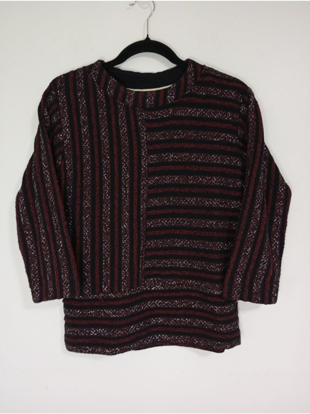 Anthropologie Akemi & Kin Striped Burgundy Black Metallic Knit Top S Womens
